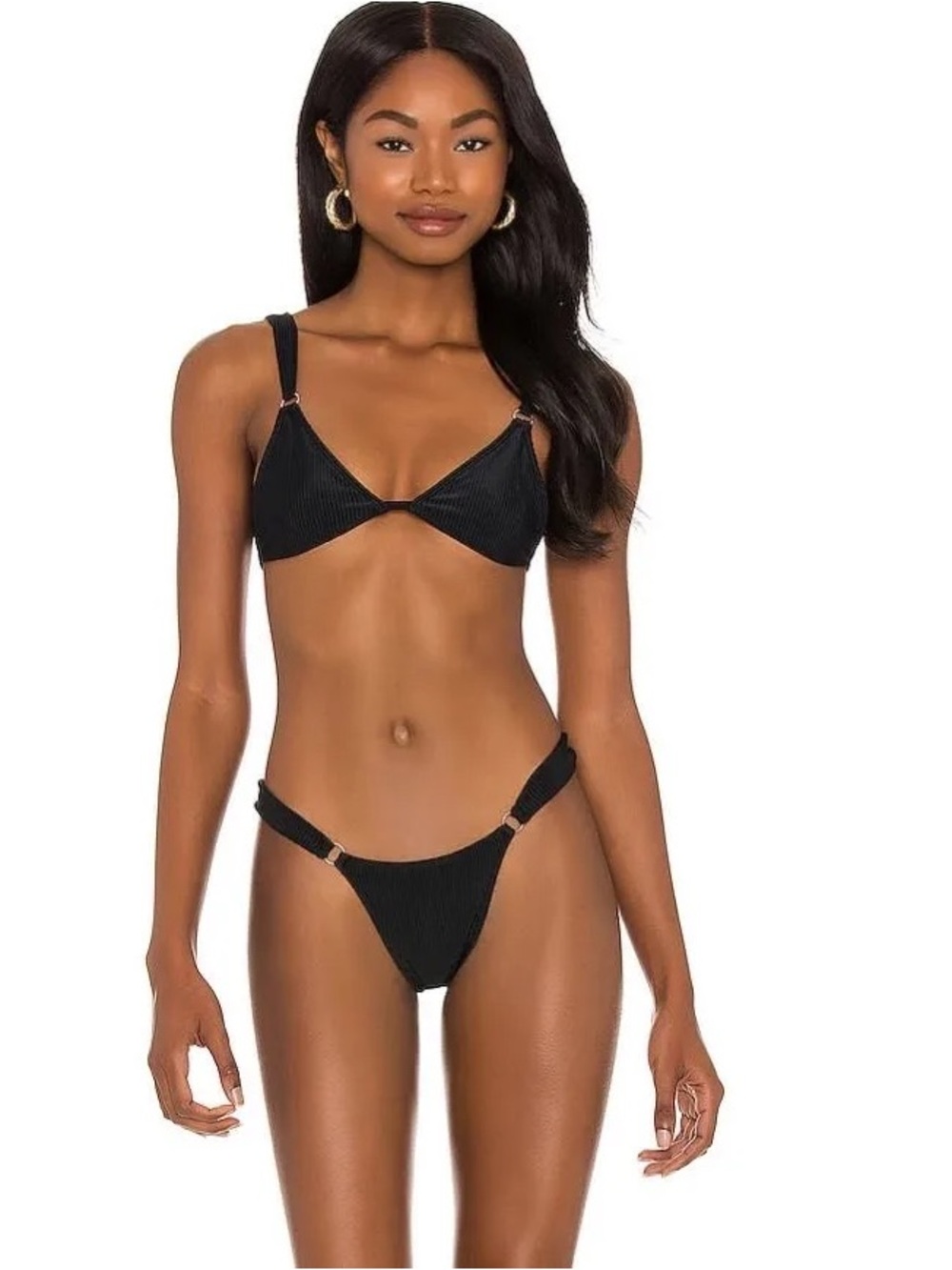Camila Coelho x Revolve Black Ribbed Ring Accent Cheeky Bikini Bottom - Medium - Picture 2 of 8